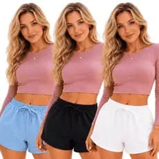 Kit 3 Short Feminino Tactel Básico Liso Moda Praia Casual Verão