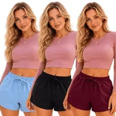 Kit 3 Short Tactel Feminino Básico Soltinho Cintura Alta Casual
