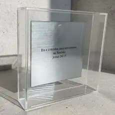Quadro Acrílico 20x20 Transparente Versículo Religioso Luxo Decoração Cristã Mesa Presente