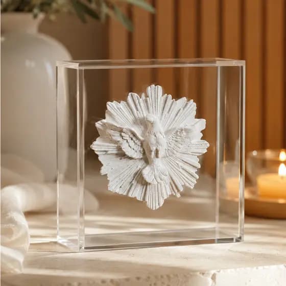 Moldura em Acrílico Espírito Santo Gesso Quadro Parede Mesa Caixa Acrilica Transparente Resistente 14x14