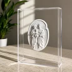 Moldura Acrílico Sagrada Família Gesso Quadro Parede Mesa Caixa Acrilica Transparente Resistente 18x13