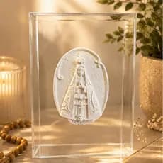 Decoração Moldura Acrílico Medalha Nossa Senhora Aparecida Gesso Quadro Parede Mesa Caixa Acrilica 18x13