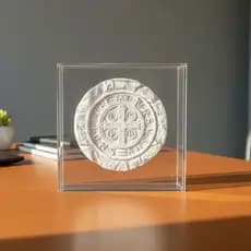 Moldura Caixa Acrílico Decoração Quadro Transparente com Medalha de São Bento Gesso