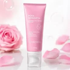 Lua & Neve Espuma de Limpeza Facial Rosa Mosqueta 120g com Escova Massageadora para Limpeza Profunda e Hidratação