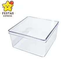 Caixa Acrílica Cakebox Organizadora Multiuso Transparente 15x15cm  (1,5 Litros com Tampa)