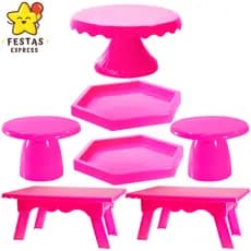 Kit Festa GG- 1 Boleira Cake Renda 22 cm , 2 Mini Cake Slim , 2 Sextavadinha e 2 Mesinhas