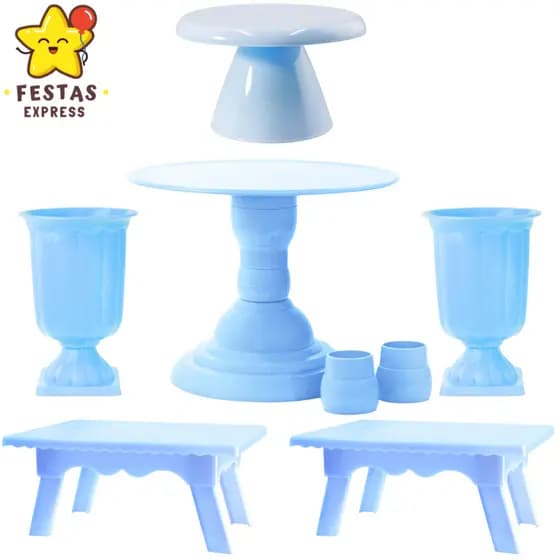 Kit Mesa de Festa Elegante - 1 Boleira Royale 28cm , 2 Mesinhas , 1 Boleira Cake Slim 17x11 e 2 Vasos Grego