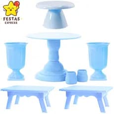 Kit Mesa de Festa Elegante - 1 Boleira Royale 28cm , 2 Mesinhas , 1 Boleira Cake Slim 17x11 e 2 Vasos Grego