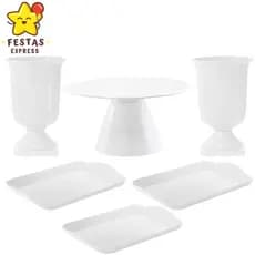 Kit Festa New - 1 Boleira Cake Lisa 22cm , 2 Vaso Grego e 3 Bandeja 20x13