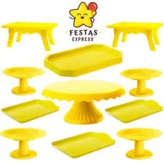Kit Mesa De Festa Max - 1 Boleira Cake Renda 19cm , 2 Mesinhas , 4 Mini Cakes , 3 Bandejas 20x13 e 1 Mini Lapidada