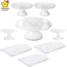 Kit Esmeralda - Boleira Cake Renda Esmeralda , Boleira Cone Esmeralda , 2 Mini Cake e 3 Bandejas 20x13