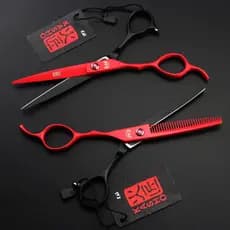 6.0 Polegada Firesmith Preto Vermelho Mão Esquerda Tesoura Plana Reta De Desbaste