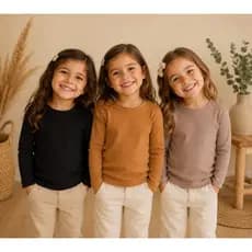 KIT 03 BLUSINHAS INFANTIL MANGA LONGA RIBANA CANELADA PREMIUM 04 AO 10
