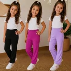 kit 3 Calça Longa Infantil Canelada Menina Básica Moderna e Confortável