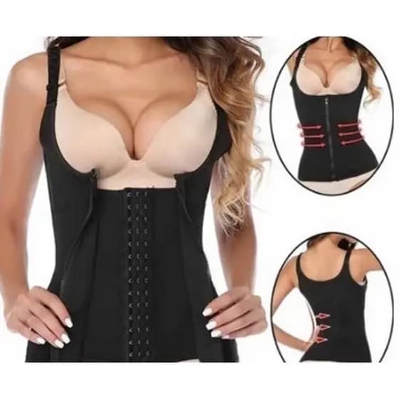 Cinta colete modeladora redutora ajustável com zíper e alças dupla compressão