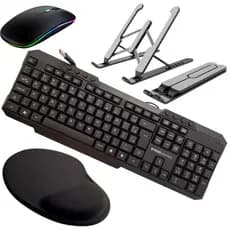 Kit Suporte De Notebook + Teclado Com Fio kross + Mouse Sem Fio recarregavel + mouse Pad Antiderrapante