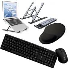 Kit Combo com Teclado e mouse com fio conexão USB + suporte para notebook e mouse pad com apoio