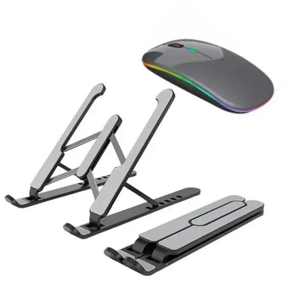 Kit Mouse sem fio recarregavel via bluetooth wireless + suporte para notebook tablet e laptop