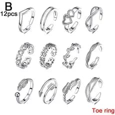 FULIN 12pcs Anéis De Dedo Do Pé Ajustáveis Para Mulheres Simples De Praia Abertos Conjunto De Com Flecha De Verão Pena Coração Jóias A