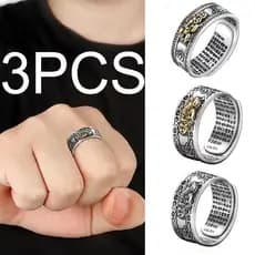 FULIN 3pcs Pixiu Mostra Anel Feng Shui Sorte Riqueza Budista Budis