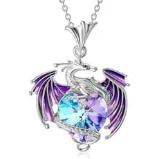Novo Colar De Dragão Voador De Pedra De Nascimento Cristal Feminino Colorido Em Forma De Coração
