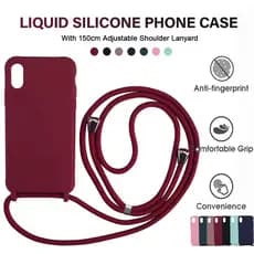 Para iPhone 16 17 12 Pro Max Capa De Silicone Líquido De Luxo Com Alça Crossbody Cordão Corda 6 7 8 Plus XR XS 11 SE 202