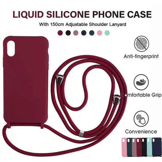 Capa Luxo De Silicone Líquido Com Alça/Corda Transversal Para iPhone 12/13 Pro Max/Mini