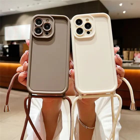 Cordão Crossbody Corda Colar Macio Silicone Caso Para iPhone 17 16 15 14 13 12 11 Pro Max X XS XR Doce Cor Capa