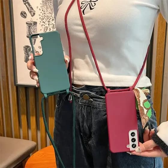 Crossbody Cordão Macio Caso De Telefone Samsung Galaxy S25 Ultra S22 S21 Plus S24 S23 FE Nota 20 Longo Corda Capa