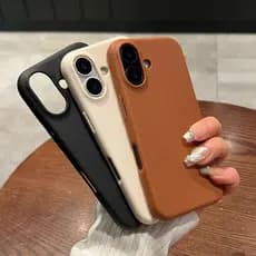 Luxo Fosco Couro Caso De Telefone Para iPhone 16 15 14 Plus 13 16Plus Lente Proteção À Prova De Choque Silicone Capa Mac