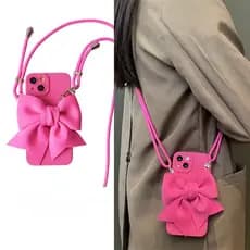 Coreia 3D Arco Com Cordão Crossbody Colar Alça Caso De Telefone Macio iPhone 16 15 11 12 13 Pro Max 14 Capa Protetora