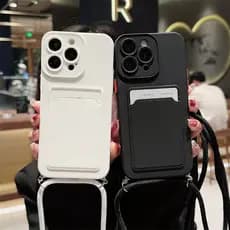 Crossbody Cordão Cartão Saco Caso De Telefone Para iPhone 16 Pro Max 15 14 13 12 16Plus Silicone Macio TPU Capa Traseira