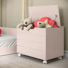 Baú Caixa de Brinquedos em MDF com Tampa Organizador Pés Rodízios Rodinha Toys