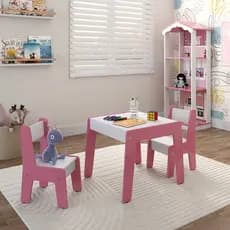 Conjunto Mesa Infantil Diana 2 Cadeiras Hora do Papa Escola em MDF