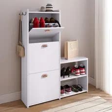 Sapateira 3 Portas Basculantes Banquinho Prateleira Organizadora 18 Pares de Sapato Quarto Hall Closet Dakota