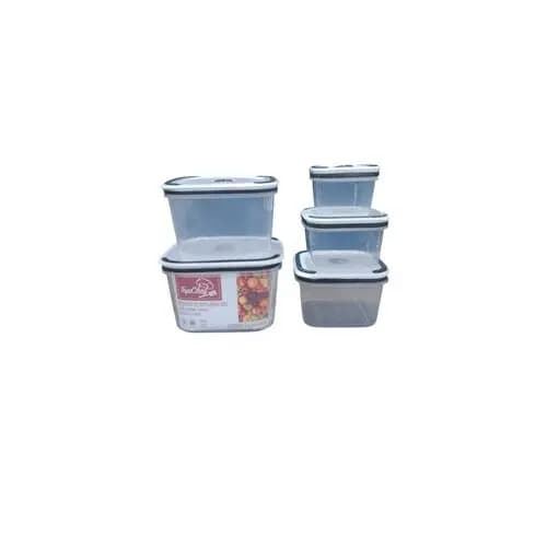 Conjunto 5 Potes Plásticos Herméticos Quadrados Tampas Vedação Armazenamento Organizador Cozinha