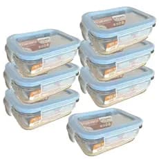 kit com 7 Potes Herméticos de Vidro 370ml - Marmita, Freezer, Micro-ondas, Lava Louça - Livre de BPA