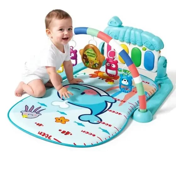 Tapete de Atividades Musical Bebê com Piano Interativo Azul Inmetro - Desenvolvimento Infantil