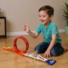 Pista de Carrinho com Looping 360° Strike – Brinquedo Infantil com Lançador e Pinos de Boliche