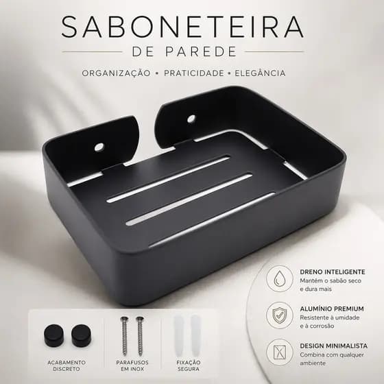 Saboneteira De Banheiro De Alumínio Preto, Saboneteiras Decorativas De Parede, Cesta Quadrada