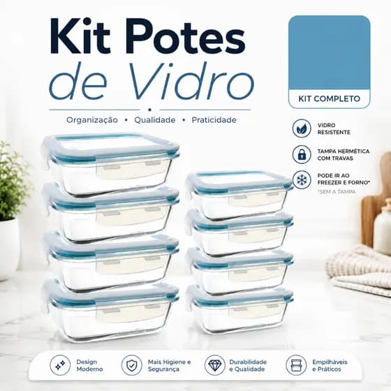 Potes Vidro Borosilicato 640ml – Tampa Hermética Com Travas, Micro-ondas E Forno