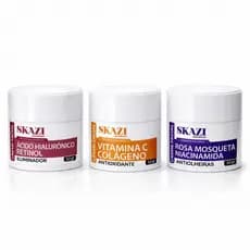 Kit Facial Skazi 3 Cremes SkinCare Vitamina C Ácido Hialurônico Niacinamida Anti-idade