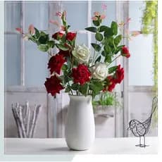Buquê De Flor Rosa Grande Com 7Flores 2 Botao Para Decoração Enfeite