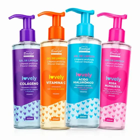 Kit 4 Gel De Limpeza Facial Skin Care Lovely  Face Beautiful 200ML