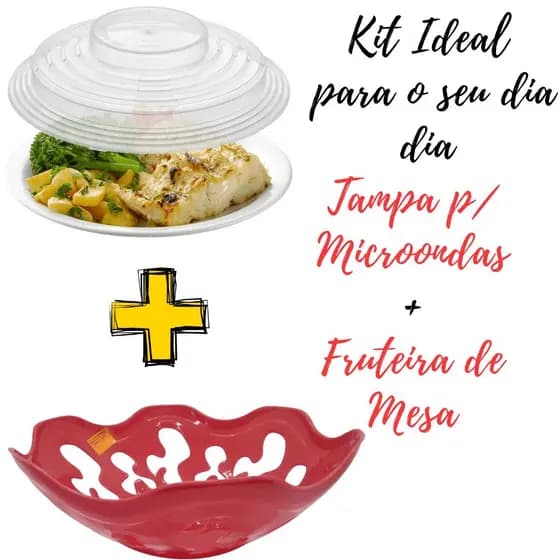 Fruteira Vazada de Mesa Plástico Multiuso + Tampa de Microondas Protetora de Alimentos