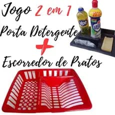 Achados da Shoppe Escorredor De Pratos e Louças De Plástico + Porta Detergente Sabão para Pia