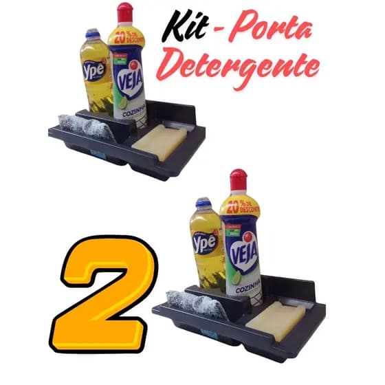 2 Porta Detergente e Esponja para Pia Porta Suporte Sabao Cozinha Bucha Preto Coisas de Cozinha