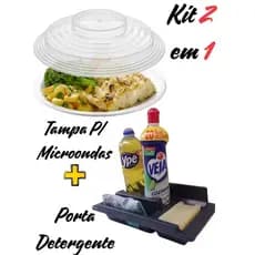 Achadinhos da Shoppe Tampa Protetora de Microondas + Porta Detergente e Esponja para Pia Preto