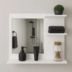 Móvel Multiuso Com Espelho MDF Branco Design Sofisticado