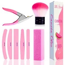 Kit Nail Design Pincel Pompom + Caneta Óleo + Cortador de Tips + Lixa de Unha + Lixa Bloco